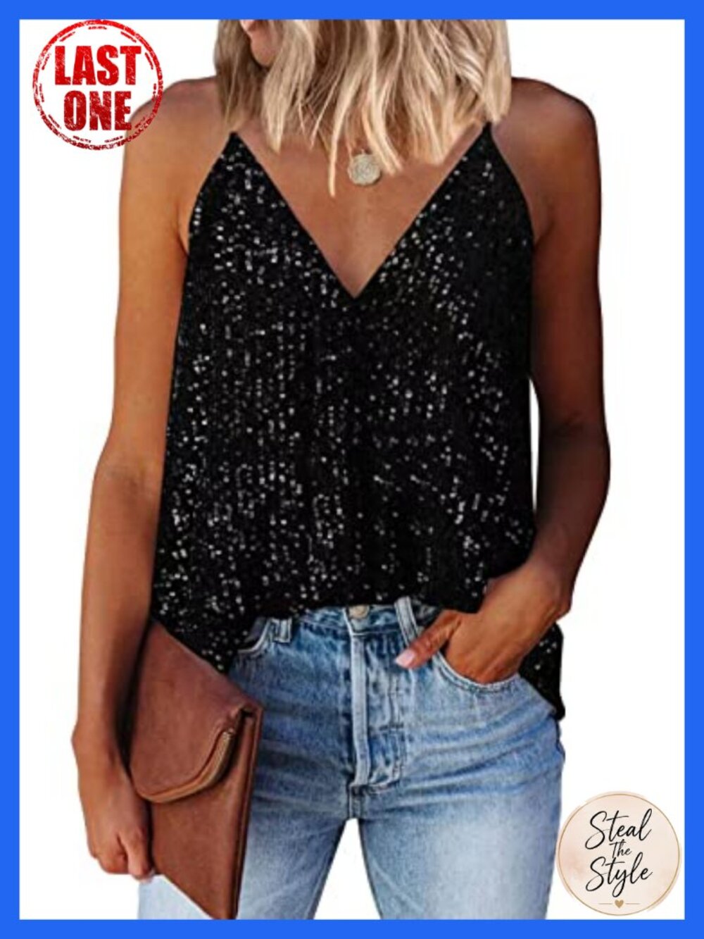Sequin Tank Top V-Neck Sleeveless Racerback Sparkly Tunic Stretchable